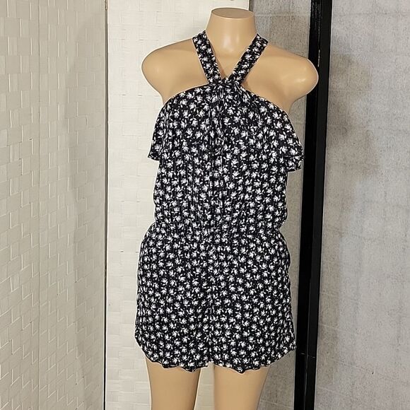 ANN TAYLOR LOFT HALTER FLORAL PRINT DESIGN TIE NECK SLEEVELESS WOMEN"S ROMPER - Picture 4 of 14